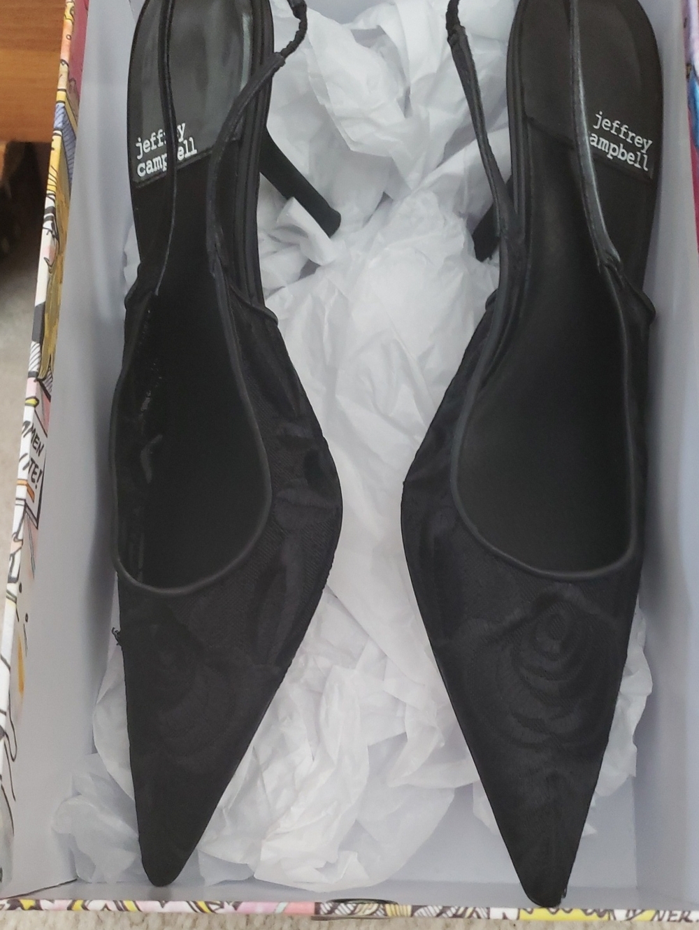 Lofficele Black Lace Slingback Shoes Size 7.5 New